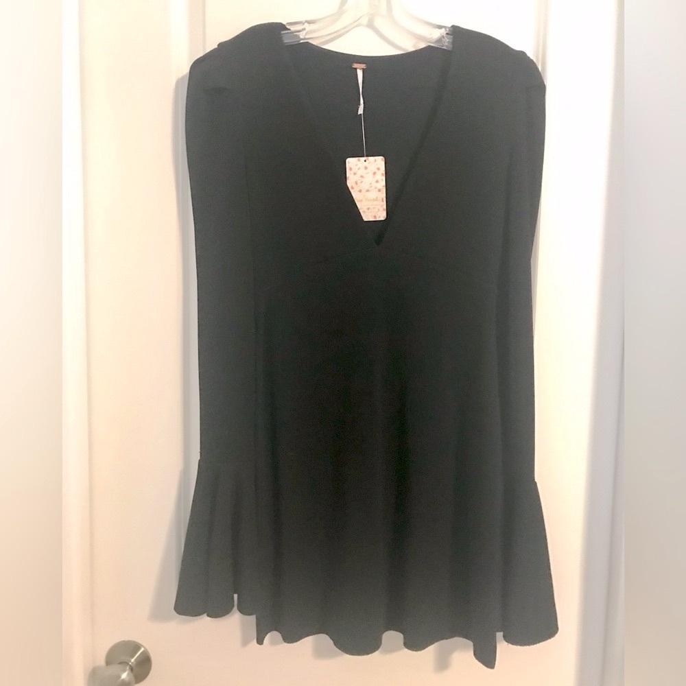 New FREE PEOPLE Talk About It Black Long Sleeve Mini Dress NWT - Picture 7 of 16
